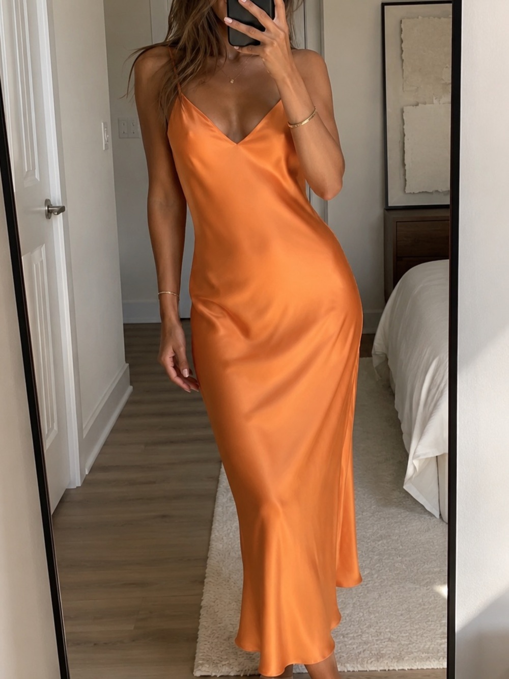 Zara Orange Slip-Style Maxi Dress
